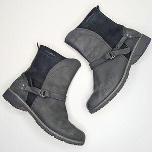 Eddie Bauer Black Leather Boots Mid Calf Side Zip Nubuck Suede Size 7.5